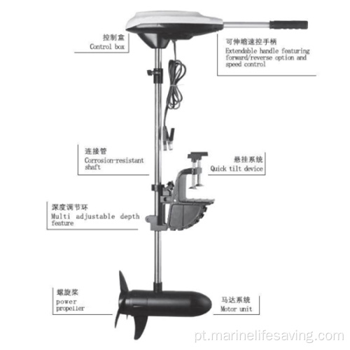 Fibra de vidro/barco de borracha 34lbs Motor de trolling elétrico